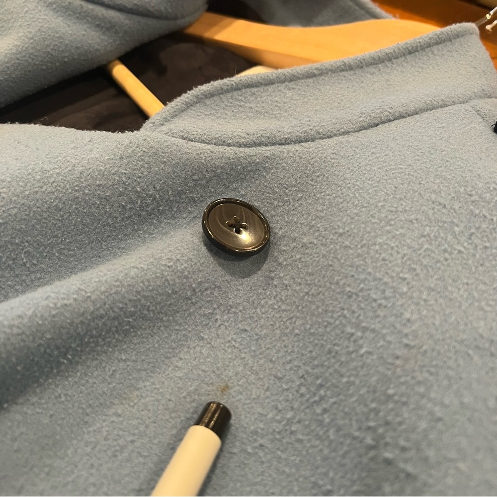 10 Crosby Derek Lam Sky Blue Cape Coat with Black Detail - Picture 15 of 16